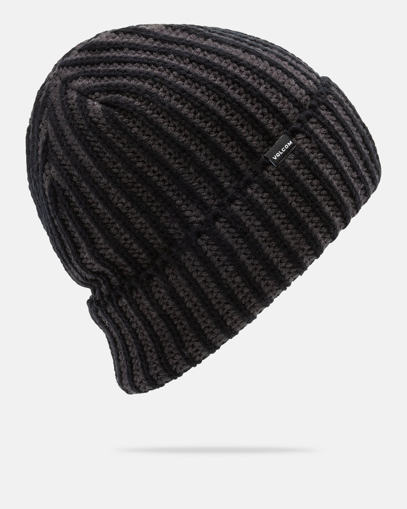 The Volcom Men’s Knit Stoned Beanie is a black, ribbed beanie featuring a small woven Volcom label on the side. Crafted from 100% acrylic for both comfort and durability, this slouch fit style offers a relaxed, modern look and is shown against a plain white background.