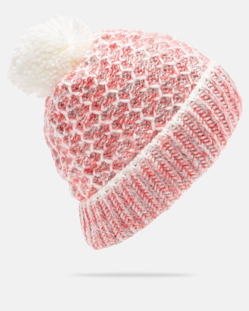 Stay warm in style with the Women’s Frosty Top Beanie from Volcom. This cozy pink and white knit beanie features a thick, ribbed edge, a charming diamond pattern, and is topped with a soft faux fur pom—making it the perfect accessory for chilly days.
