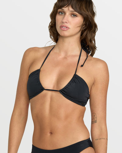 Volcom Women's Simply Seamless Halter Bandeau Bikini Top Black