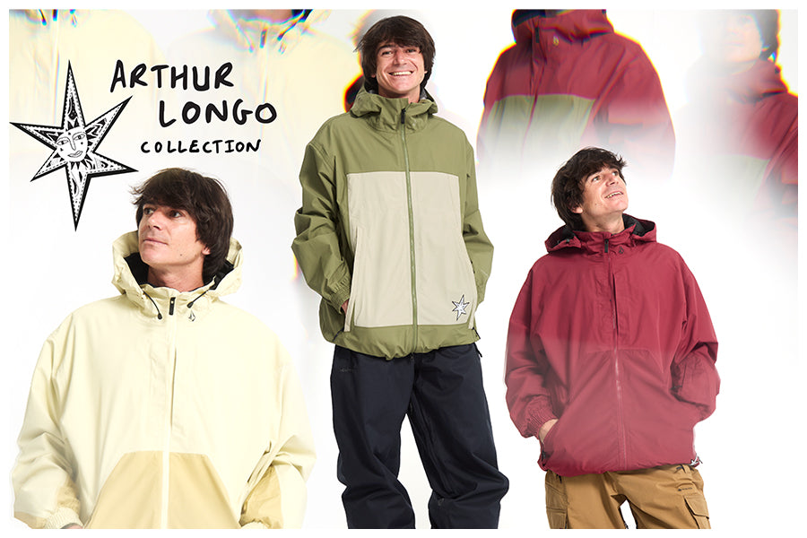 Three people wearing jackets from the Arthur Longo collection with the brand logo.