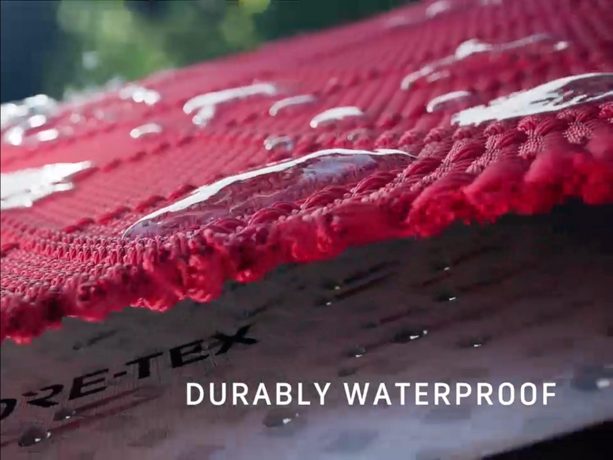 zoomed in shot of fabric showing waterproofing