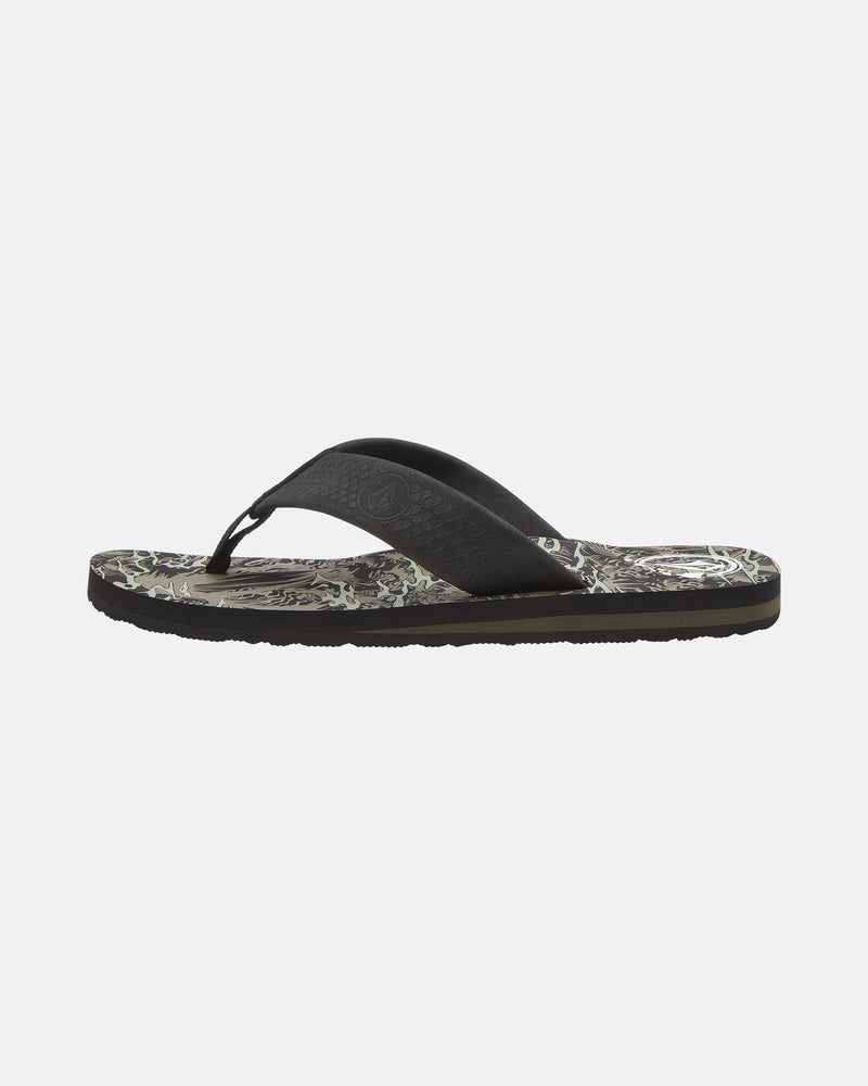 The Volcom Men's Daycation 2 Hawaii Sandal is shown in black with a patterned sole and textured straps, displayed in a side profile view on a plain white background.
