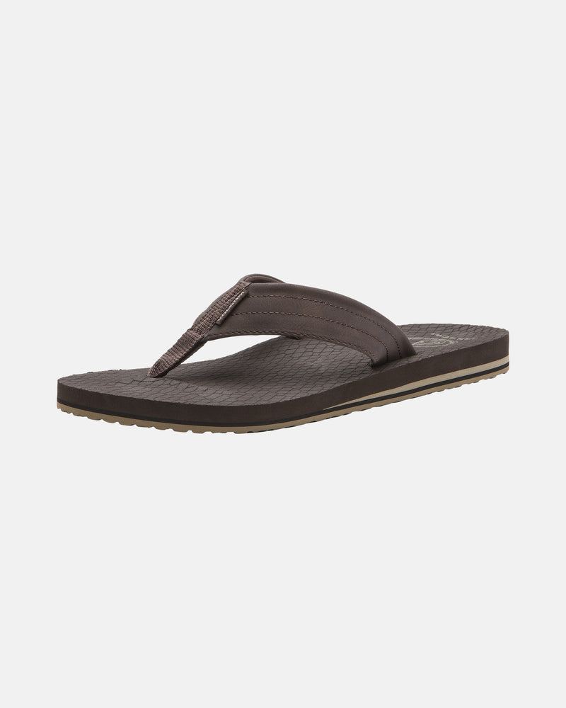 The Men's Vol-Commuter Sandals by Volcom feature wide straps, a textured footbed, and a flat sole in brown, shown against a plain white background.