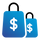 A digital graphic showing two blue shopping bags with white dollar signs on them, set against a solid white background.