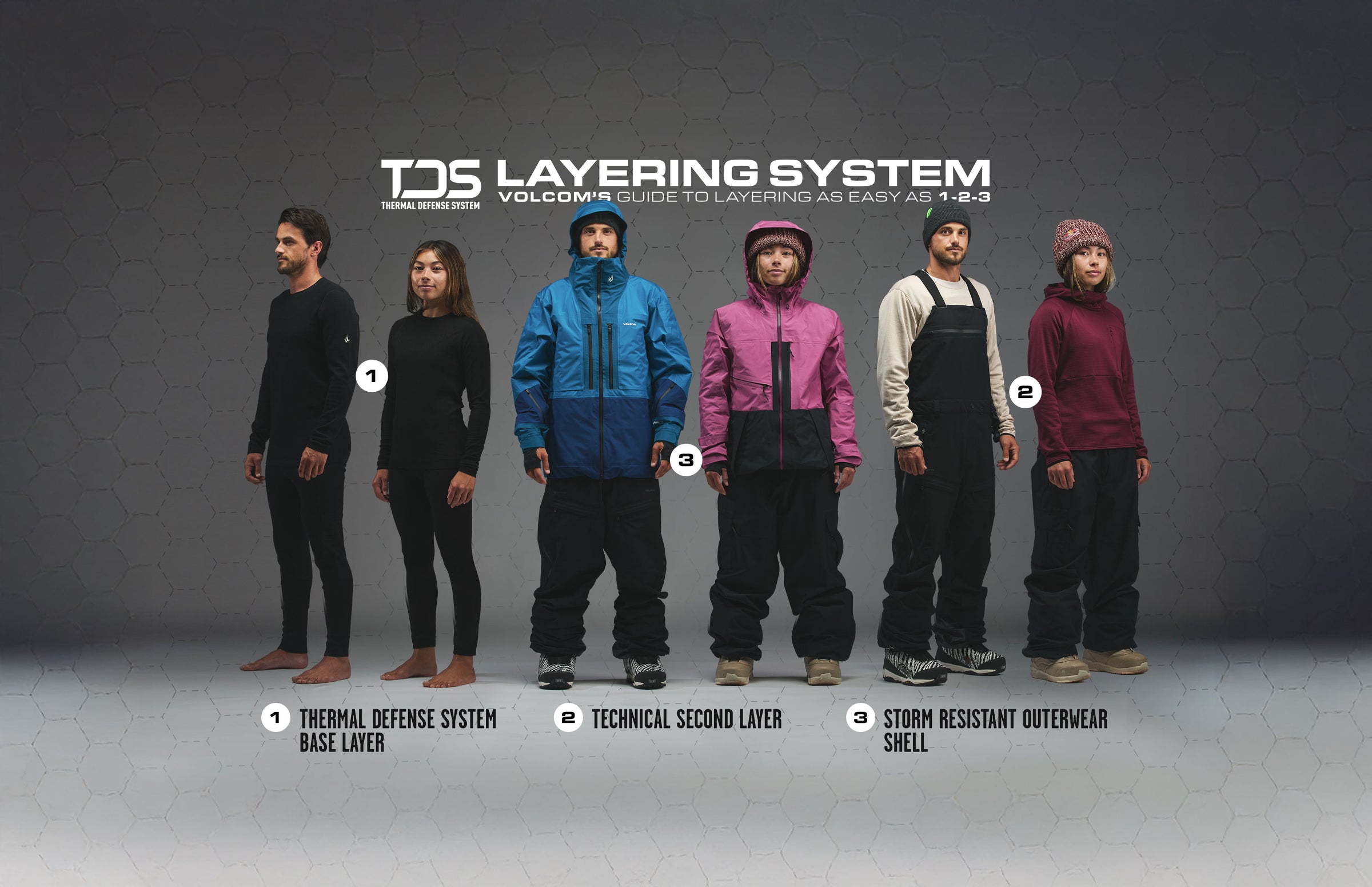 group shot of models wearing 3 layers of TDS. 