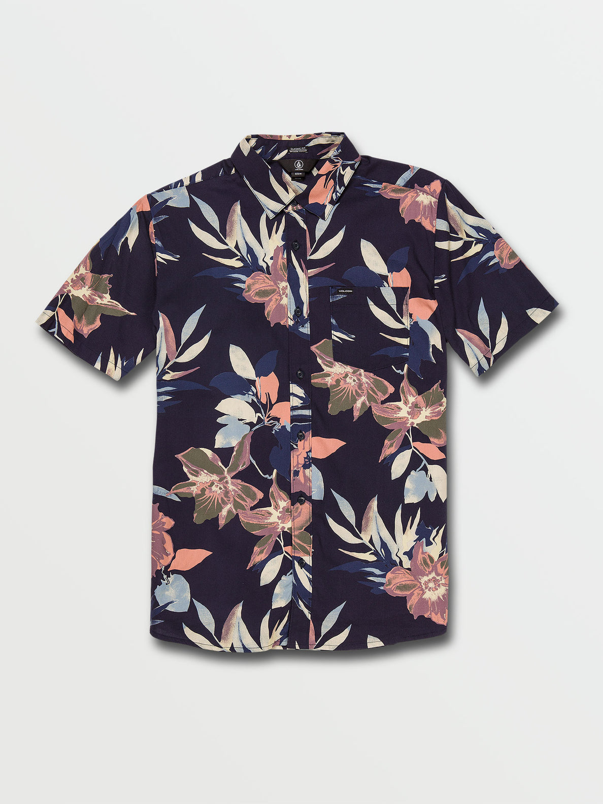 Marble Floral Short Sleeve Shirt - Navy (A0442105_NVY) [F]