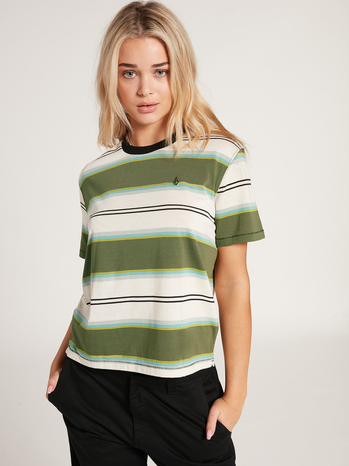 Choice Is Yours Striped Short Sleeve Tee - Army Green Combo (B0132102_ARC) [2]