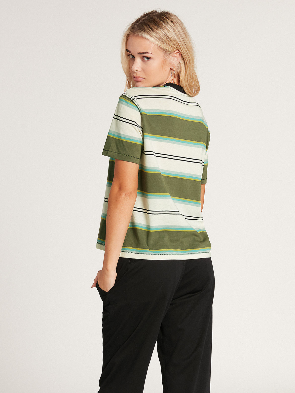 Choice Is Yours Striped Short Sleeve Tee - Army Green Combo (B0132102_ARC) [B]