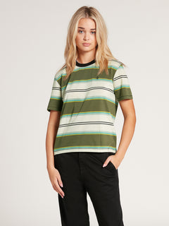 Choice Is Yours Striped Short Sleeve Tee - Army Green Combo (B0132102_ARC) [F]