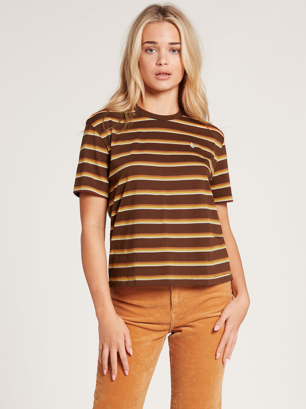 Choice Is Yours Striped Short Sleeve Tee - Brown (B0132102_BRN) [F]