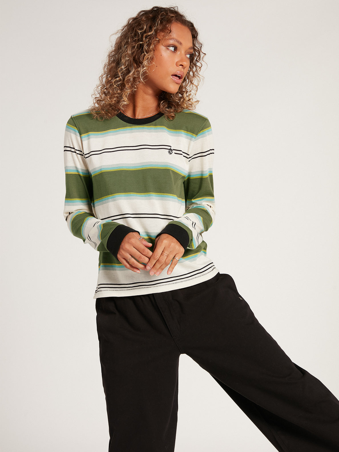 Choice Is Yours Striped Long Sleeve Tee - Army Green Combo (B0332101_ARC) [2]