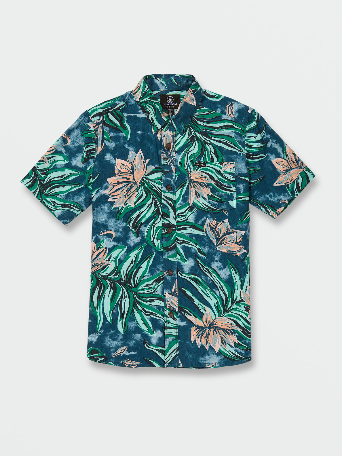 Big Boys Marble Floral Short Shirt Shirt - Aged Indigo (C0412308_AIN) [F]