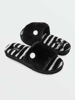 Girls Lived in Lounge Slippers - Black White
