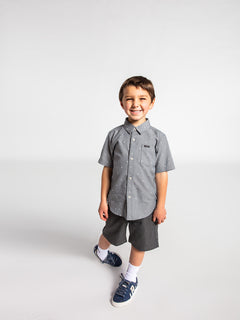 Little Boys Eanes Short Sleeve Button Up Shirt - Ashley Blue